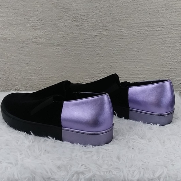 Free People Varsity Black Calf Hair Purple Leather Platform Slip On Loafer Shoe - Picture 5 of 14